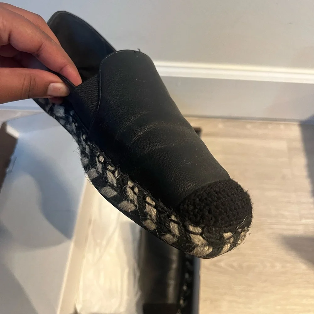 Paolo Black Leather Espadrille Loafers